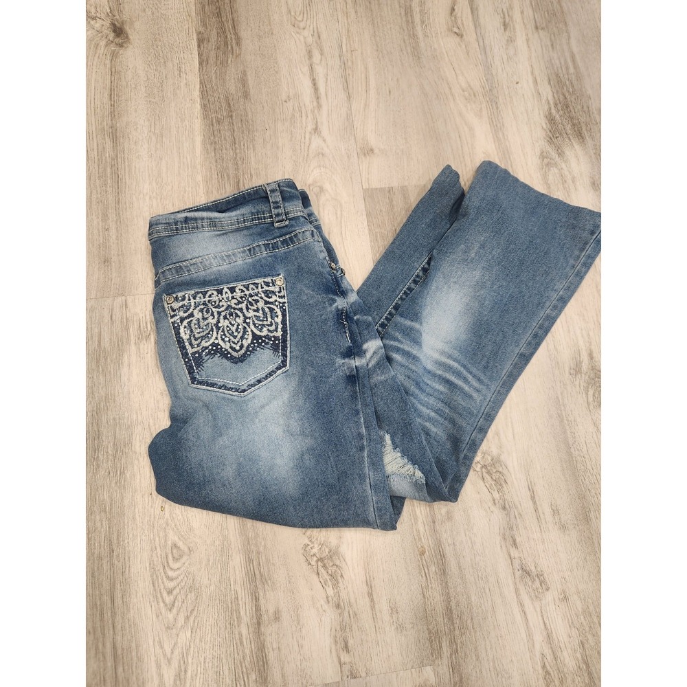 Copperflash Women Blue Jeans  With Rhinestone Back Pockets Size 12 Curvy Cowgirl